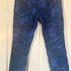 Retro black and blue tie dye ankle jeans by Express size 8
